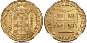 João V gold 20000 Reis (Dobrão) 1725-M MS61 NGC, Minas Gerais mint, KM117, LMB-249. A substantial and highly prized early milled gold issue of Brazil ...