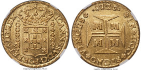 João V gold 20000 Reis (Dobrão) 1726-M MS62 NGC, Minas Gerais mint, KM117, LMB-250. Ever-enjoyable type to hold in hand, the weightiness complementing...