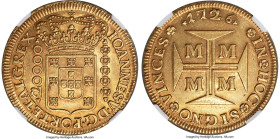 João V gold 20000 Reis (Dobrão) 1726-M AU58 NGC, Minas Gerais mint, KM117, LMB-350. An increasingly popular four-year type, the largest denomination m...