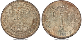 Republic Peso 1828 COQUIMBO-TH AU Details (Tooled) NGC, Coquimbo mint, KM88 (this coin), Elizondo-98. Crude Dies. A storied Chilean rarity minted in C...