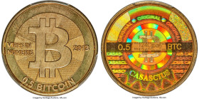 Casascius brass Loaded (Unredeemed) 0.5 Bitcoin (BTC) 2013 MS65 PCGS, Ahonen-pg 100. Total Issued: 3,084. Series 2. Type PF. 25.4mm. Firstbits 124Cjpa...