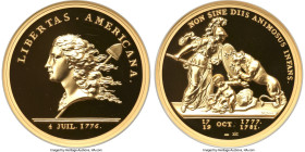 Republic gold Proof High Relief Restrike "Libertas Americana" Medal (5 oz) "1776" (2014) PR69 Ultra Cameo NGC, Paris mint. By Dupré. A beautiful large...
