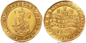 Charles I gold Triple Unite 1642 AU53 PCGS, Oxford mint, S-2724, North-2381, Brooker-832, Fr-258. 27.06gm. Obv. (plumes) CAROLVS D G MAG BRIT FRAN ET ...
