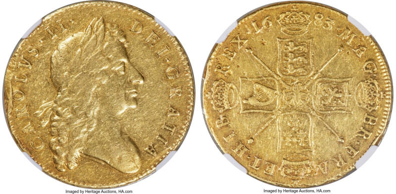 Charles II gold 5 Guineas 1683 XF Details (Rim Damage) NGC, KM444.1, Fr-281, S-3...