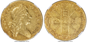 Charles II gold 5 Guineas 1683 XF Details (Rim Damage) NGC, KM444.1, Fr-281, S-3331, Schneider-Unl. TRICESIMO QVINTO edge. An elusive overdate type an...