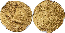 Danzig. Sigismund III gold Ducat 1596 UNC Details (Edge Filing) NGC, Danzig mint, KM5, Fr-10. Exceptional clarity survives in the skillfully rendered ...