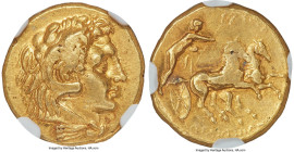 CALABRIA. Tarentum. Intervention of Pyrrhus, Ca. 280-272 BC. AV half-stater (15mm, 4.29 gm, 10h). NGC XF 3/5 - 4/5, Fine Style. Head of Heracles right...
