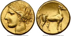 ZEUGITANA. Carthage. Ca. 280-270 BC. EL stater (18mm, 7.38 gm, 11h). NGC Choice XF 5/5 - 4/5. Bust of Tanit left, hair wreathed with grain ears, weari...