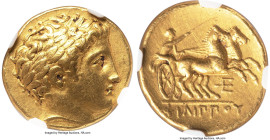 MACEDONIAN KINGDOM. Philip II (359-336 BC). AV stater (19mm, 8.56 gm, 10h). NGC Choice VF 5/5 - 2/5, hairlines. Late lifetime-early posthumous issue, ...