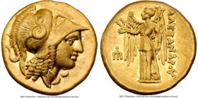 MACEDONIAN KINGDOM. Alexander III the Great (336-323 BC). AV stater (18mm, 8.59 gm, 8h). NGC AU 5/5 - 4/5. Lifetime or early posthumous issue, Amphipo...