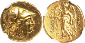 MACEDONIAN KINGDOM. Alexander III the Great (336-323 BC). AV stater (18mm, 8.20 gm, 4h). NGC AU 5/5 - 1/5, ex-jewelry, edge filing. Lifetime-early pos...