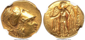 MACEDONIAN KINGDOM. Alexander III the Great (336-323 BC). AV stater (18mm, 8.57 gm, 1h). NGC AU 4/5 - 2/5, ex-jewelry, scuffs. Posthumous issue, Tyre,...