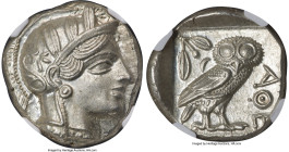 ATTICA. Athens. Ca. 440-404 BC. AR tetradrachm (24mm, 17.17 gm, 10h). NGC MS 5/5 - 5/5. Mid-mass coinage issue. Head of Athena right, wearing earring,...