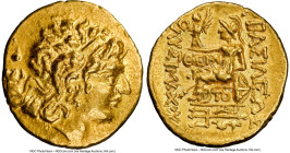 PONTIC KINGDOM. Mithradates VI Eupator (120-63 BC). AV stater (19mm, 8.28 gm, 12h). NGC Choice AU 5/5 - 4/5. Late posthumous issue in name and types o...