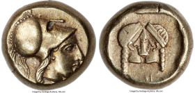 LESBOS. Mytilene. Ca. 454-427 BC. EL sixth-stater or hecte (10mm, 2.54 gm, 12h). NGC Choice XF 4/5 - 4/5. Head of Athena right, wearing crested Corint...