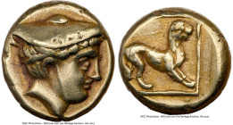 LESBOS. Mytilene. Ca. 377-326 BC. EL sixth-stater or hecte (10mm, 2.53 gm, 10h). NGC VF 5/5 - 4/5. Head of Hermes right, wearing petasus / Panther cro...