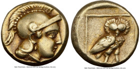 LESBOS. Mytilene. Ca. 377-326 BC. EL sixth-stater or hecte (11mm, 2.53 gm, 12h). NGC Choice VF 5/5 - 4/5. Head of Athena right wearing crested Attic h...