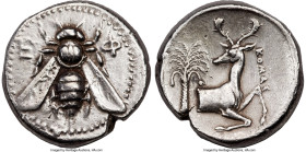 IONIA. Ephesus. Ca. 4th century BC. AR tetradrachm (24mm, 15.26 gm, 12h). NGC XF 5/5 - 3/5, brushed. Ca. 380-370 BC. Comas, magistrate. E-Φ, bee with ...