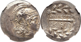 IONIA. Heraclea ad Latmun. Ca. 150-142 BC. AR tetradrachm (32mm, 16.41 gm, 11h). NGC MS 4/5 - 4/5. Ca. 140-135 BC. Head of Athena right, wearing crest...
