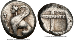 IONIAN ISLANDS. Chios. Ca. 400-350 BC. AR tetradrachm (22mm, 15.20 gm, 3h). NGC Choice Fine 4/5 - 4/5. Apelles, magistrate. Winged sphinx seated left;...