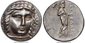 CARIAN SATRAPS. Maussollus (ca. 377-352 BC). AR tetradrachm (24mm, 15.22 gm, 12h). NGC Choice XF 5/5 - 3/5, brushed. Head of Apollo facing, turned sli...