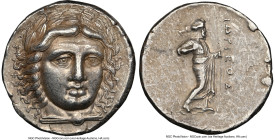 CARIAN SATRAPS. Hidrieus (ca. 351-344 BC). AR tetradrachm (24mm, 15.13 gm, 1h). NGC AU 4/5 - 3/5, Fine Style, marks, die shift. Laureate head of Apoll...