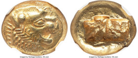 LYDIAN KINGDOM. Alyattes or Walwet (ca. 610-546 BC). EL third-stater or trite (13mm, 4.73 gm). NGC Choice AU 4/5 - 3/5, flan flaws. Lydo-Milesian stan...