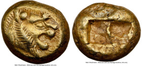 LYDIAN KINGDOM. Alyattes or Walwet (ca. 610-546 BC). EL third-stater or trite (12mm, 4.72 gm). NGC Choice XF 5/5 - 4/5. Lydo-Milesian standard, Sardes...