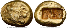 LYDIAN KINGDOM. Alyattes or Walwet (ca. 610-546 BC). EL third-stater or trite (13mm, 4.72 gm). NGC Choice XF 5/5 - 4/5. Lydo-Milesian standard, Sardes...