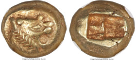 LYDIAN KINGDOM. Alyattes or Walwet (ca. 610-546 BC). EL third-stater or trite (12mm, 4.73 gm). NGC Choice XF 4/5 - 4/5. Lydo-Milesian standard, Sardes...