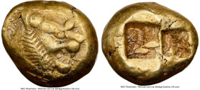 LYDIAN KINGDOM. Alyattes or Walwet (ca. 610-546 BC). EL third-stater or trite (12mm, 4.72 gm). NGC XF 5/5 - 4/5. Lydo-Milesian standard, Sardes, unins...