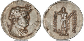 BACTRIAN KINGDOM. Demetrius I (ca. 200-185 BC). AR tetradrachm (35mm, 16.88 gm, 12h). NGC XF 5/5 - 3/5. Diademed, draped bust of Demetrius I right, se...