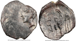 JUDAEA. Yehud Era. Ptolemaic Period (302-260 BC). AR quarter-gerah or quarter-obol (6mm, 0.13 gm, 5h). NGC AU 4/5 - 4/5. Struck under Ptolemy II, ca. ...