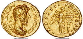 Lucius Verus (AD 161-169). AV aureus (19mm, 7.13 gm, 12h). NGC VF 5/5 - 4/5, edge marks. Rome, December AD 163-December AD 164. •L•VERVS AVG-ARMENIACV...