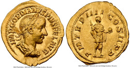 Gordian III, as Augustus (AD 238-244). AV aureus (21mm, 5.07 gm, 5h). NGC AU 4/5 - 3/5, flan flaw. Rome, AD 241-243. IMP GORDIANVS PIVS FEL AVG, laure...