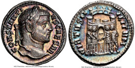 Constantius I, as Caesar (AD 305-306). AR argenteus (18mm, 2.85 gm, 6h). NGC Choice AU S 5/5 - 5/5. Ticinum, ca. AD 295. CONSTANTI-VS CAESAR, laureate...
