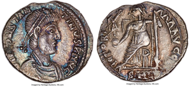 Constantine III (AD 407-411). AR siliqua (17mm, 1.40 gm, 1h). NGC AU 4/5 - 4/5. ...