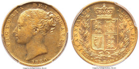 Victoria gold "Shield" Sovereign 1880-S AU58 PCGS, Sydney mint, KM6, S-3855, Fr-11. Shield type. ∀ICTORIA variety. The census bottlenecks at this leve...