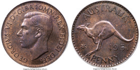 George VI Proof Penny 1951-PL PR63 Red and Brown PCGS, KM43. An exceedingly scarce type hardly ever seen at auction. This example benefits from lovely...