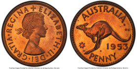 Elizabeth II Proof Penny 1953-(p) PR63 Red and Brown PCGS, Perth mint, KM50. Mintage: 16. Struck for Queen Elizabeth II’s coronation in 1953. Proof re...