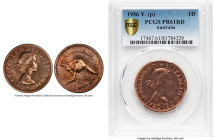 Elizabeth II Proof Penny 1956-(p) PR61 Red PCGS, Perth mint, KM56. Mintage: 417. A scarce issue, this example bursts with red lava toning, particularl...