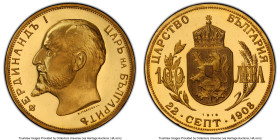 Republic gold Proof Restrike 100 Leva 1912-Dated (1967-1968) PR68 Deep Cameo PCGS, Sofia mint, KM34, cf. Fr-5 (original Proof). Mintage: 1,000. Nation...