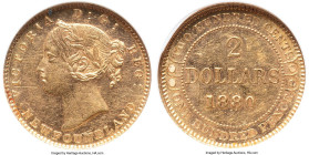 Newfoundland. Victoria gold 2 Dollars 1880 AU58 NGC, London mint, KM5, Fr-1. An attainable option for this challenging type, with charming apricot ton...