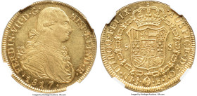 Ferdinand VII gold 8 Escudos 1817 So-FJ MS61 NGC, Santiago mint, KM78, Cal-1876, Fr-29. The final year for colonial gold at the Santiago mint, though ...