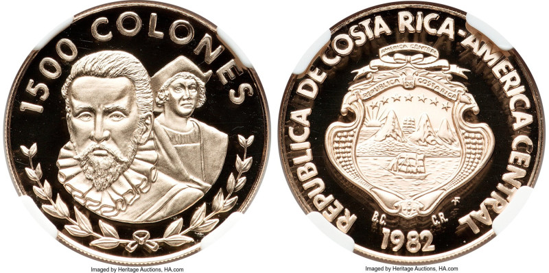 Republic gold Proof "Coronado and Columbus" 1500 Colones 1982 FM-(P) PR70 Ultra ...
