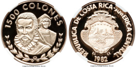Republic gold Proof "Coronado and Columbus" 1500 Colones 1982 FM-(P) PR70 Ultra Cameo NGC, Franklin mint, KM213, Fr-30. Mintage: 724. Our first time h...