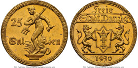 Free City gold 25 Gulden 1930 MS64+ NGC, Berlin mint, KM150, Fr-44 (there, under Poland/Danzig). Mintage: 4,000. On the cusp of Gem, one of only a han...