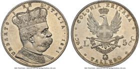 Italian Colony. Umberto I 5 Lire (Tallero) 1891 MS63 NGC, Rome mint, KM4, Mont-80. Excellent showing of this Italian Crown type, exhibiting snow-white...