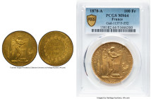 Republic gold 100 Francs 1878-A MS64 PCGS, Paris mint, KM832, Fr-552, Gad-1137. An attractive near-Gem selection boasting brilliance to fields, owing ...