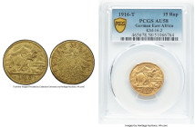 German Colony. Wilhelm II gold 15 Rupien 1916-T AU58 PCGS, Tabora mint, KM16.2, Fr-1. Arabesque below the A in "OSTAFRIKA" variety. The sole, gold iss...